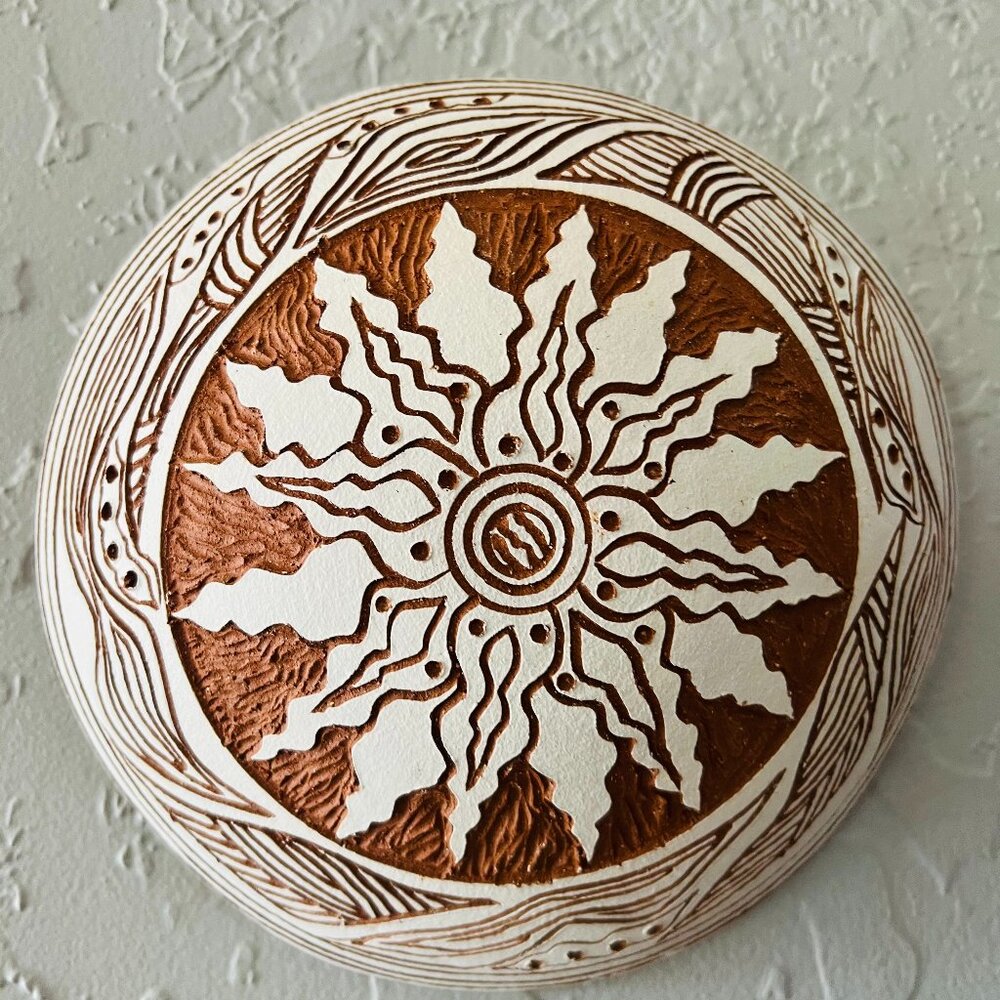 White and Red Pottery Wall Hanging Signed